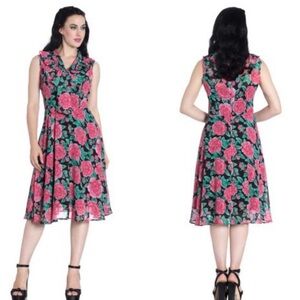 Hell Bunny Pink and Green Floral Midi Dress